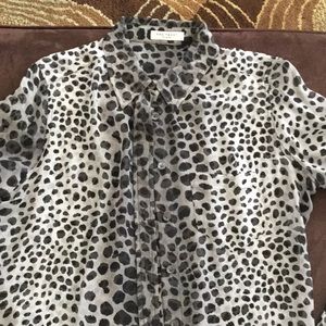 Sheer silk leopard print button up shirt